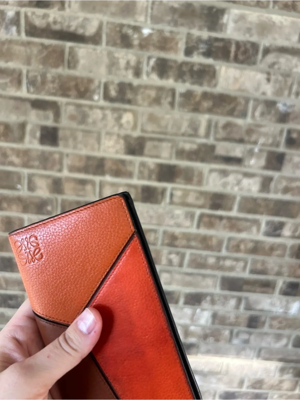 Loewe Puzzle Colorblock Leather Continental Wallet Orange Brown Red